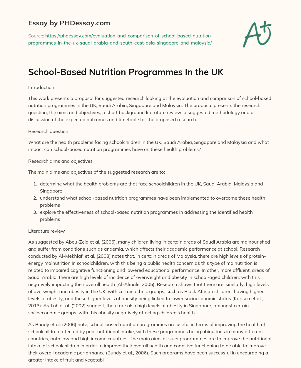 School-Based Nutrition Programmes In the UK essay
