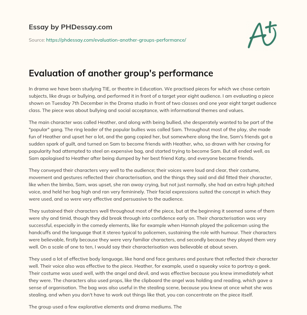 Evaluation of another group’s performance essay