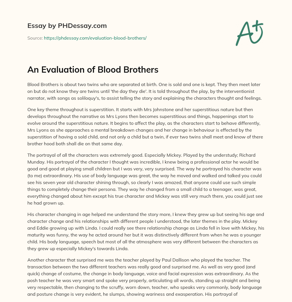An Evaluation of Blood Brothers essay