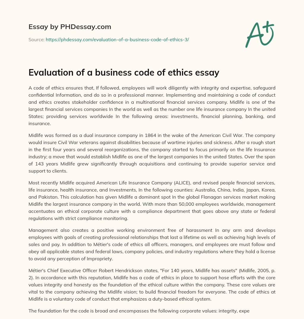 Evaluation of a business code of ethics essay essay