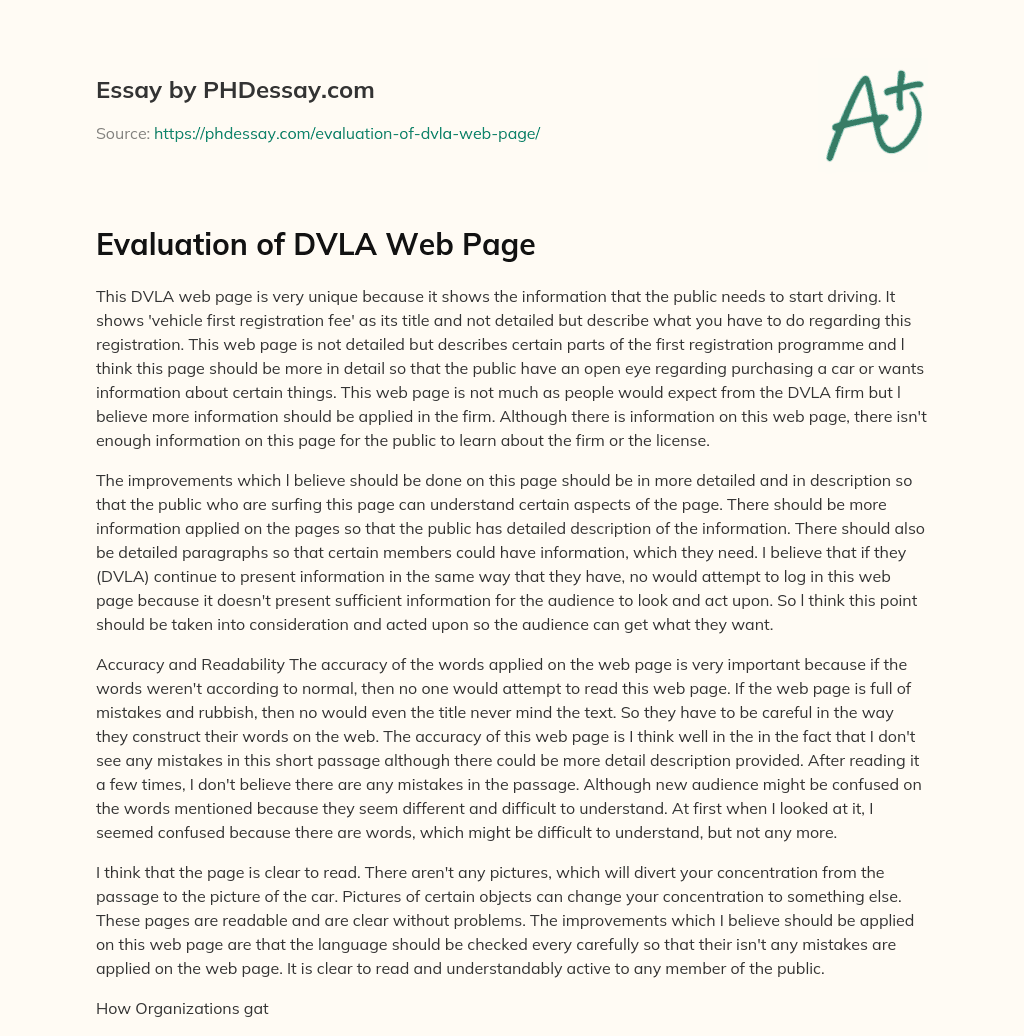 Evaluation of DVLA Web Page essay