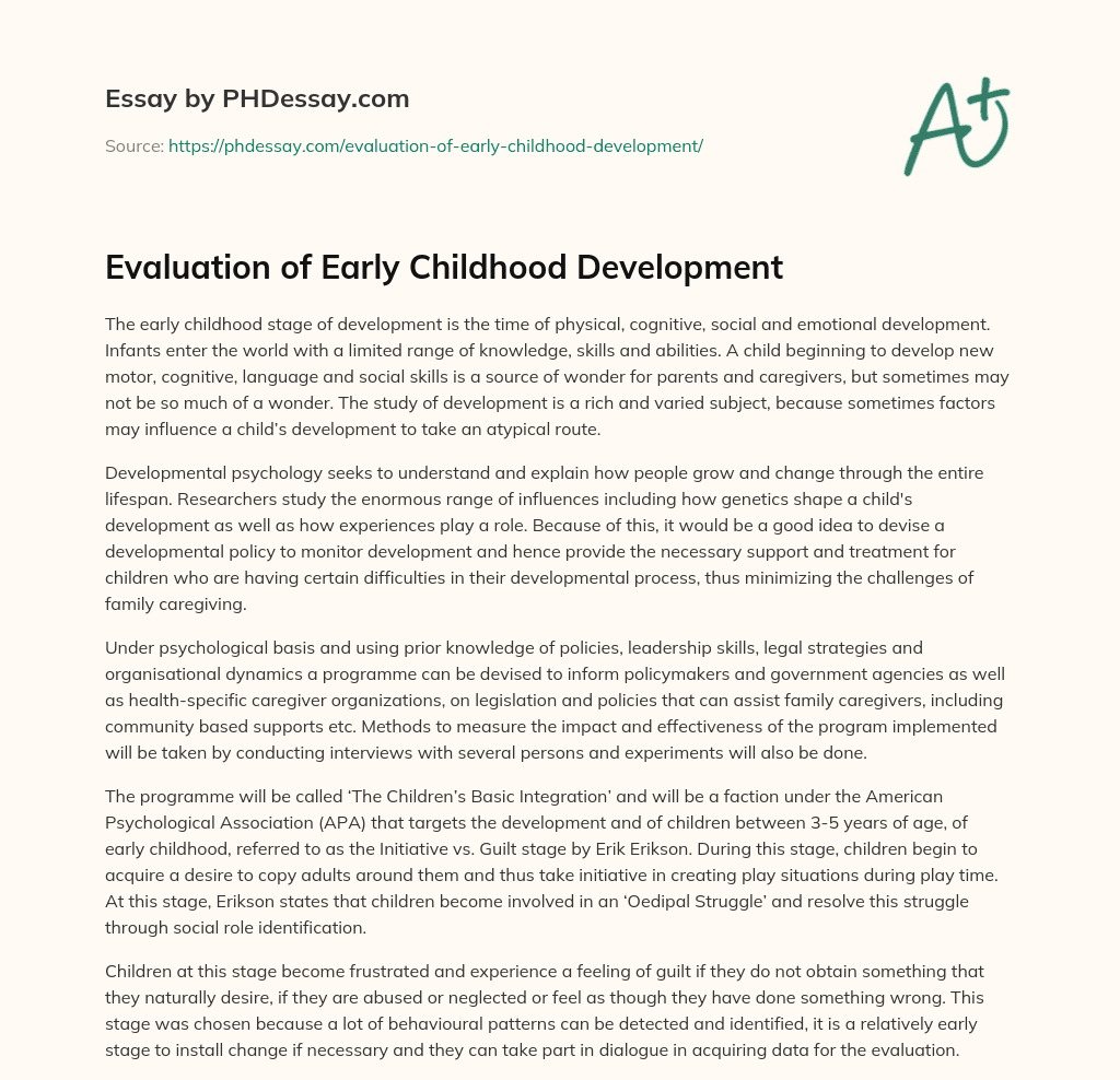 Evaluation of Early Childhood Development essay