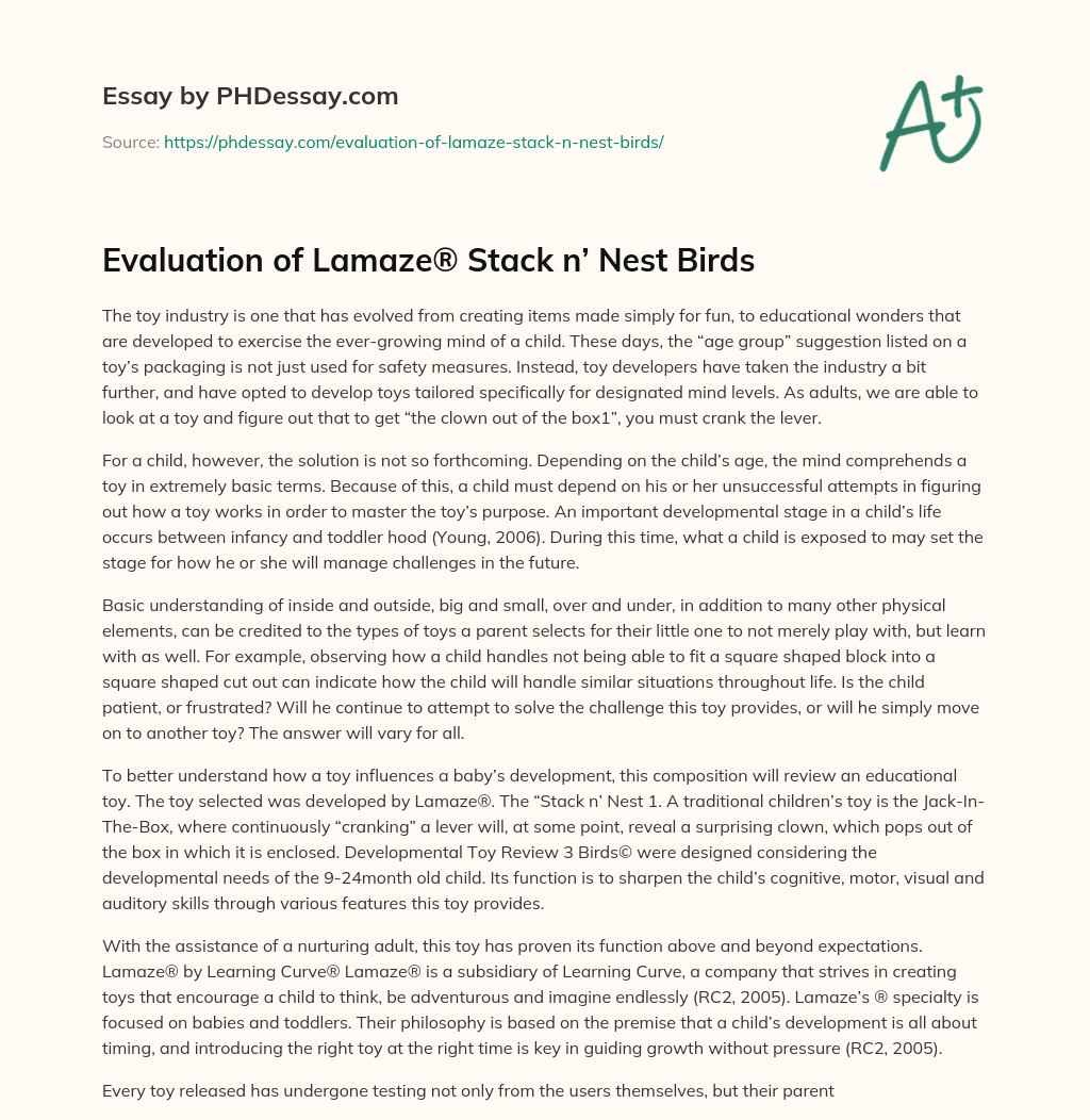Evaluation of Lamaze® Stack n’ Nest Birds essay
