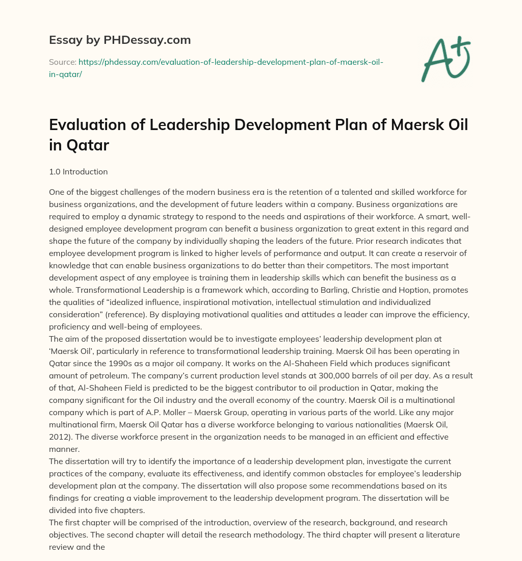 Evaluation of Leadership Development Plan of Maersk Oil in Qatar essay