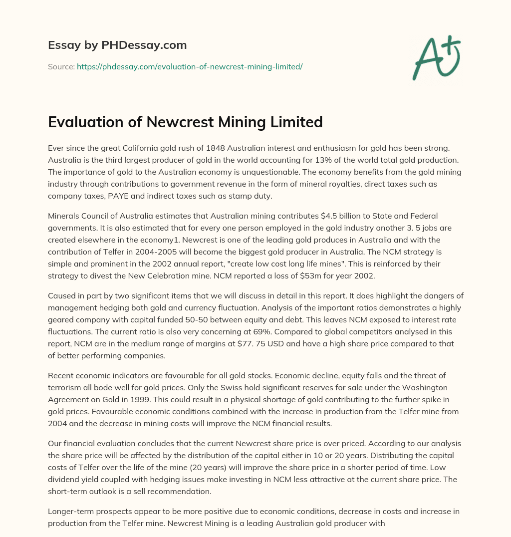 Evaluation of Newcrest Mining Limited essay