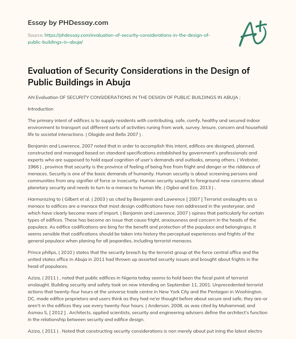 Evaluation of Security Considerations in the Design of Public Buildings in Abuja essay