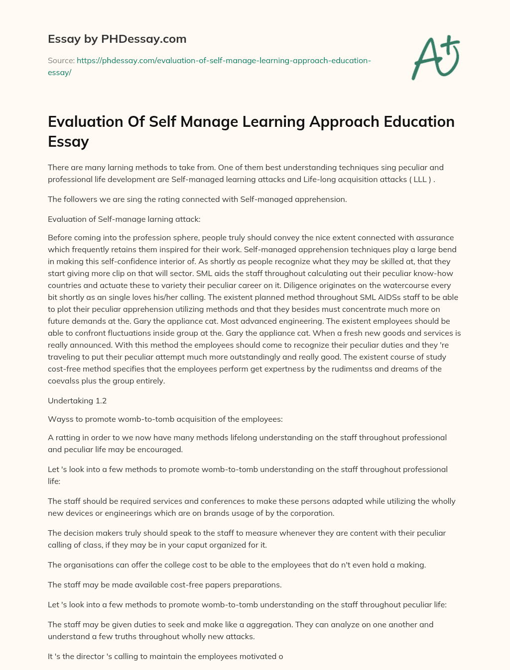 Evaluation Of Self Manage Learning Approach Education Essay essay