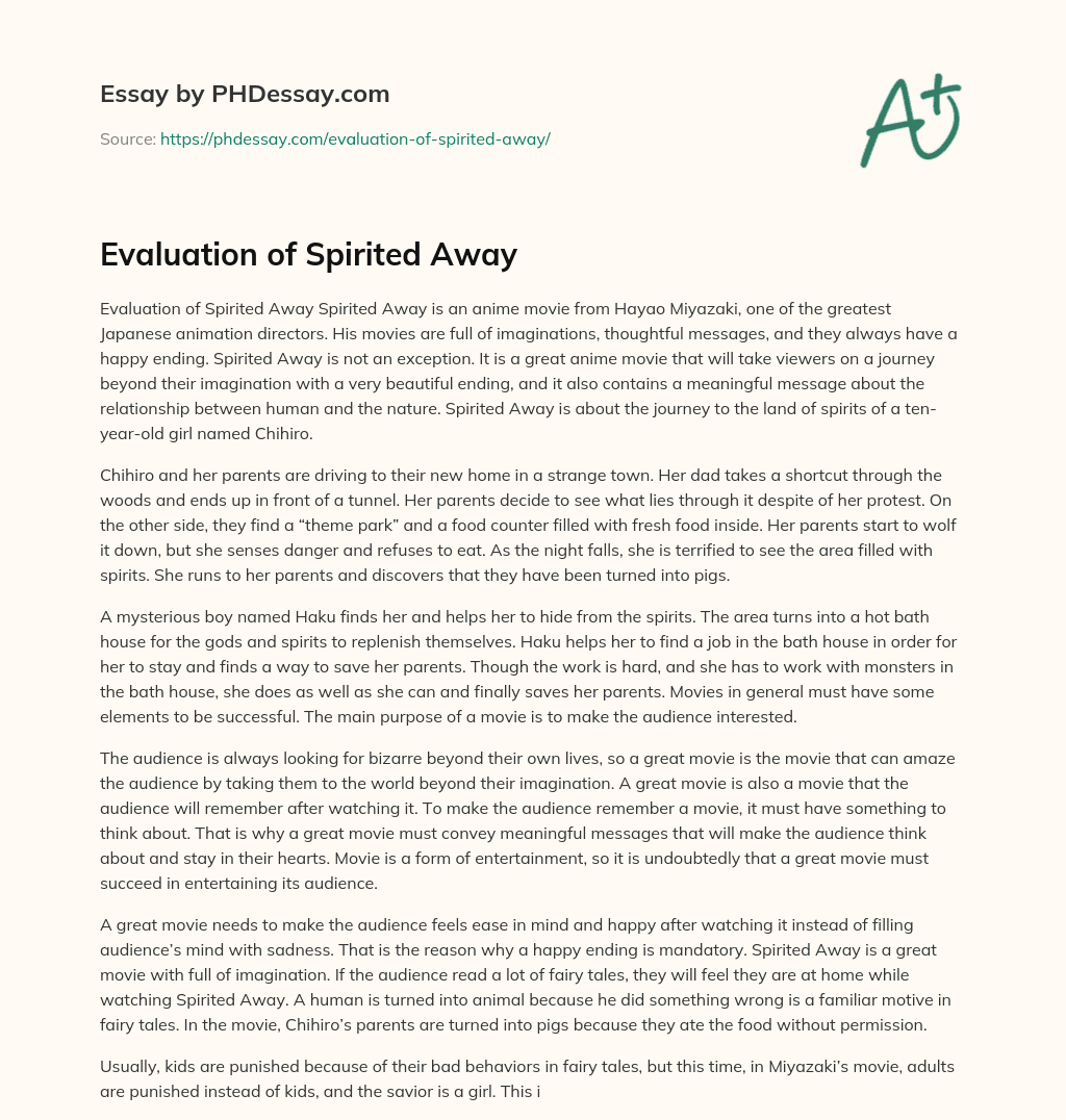 Evaluation of Spirited Away essay