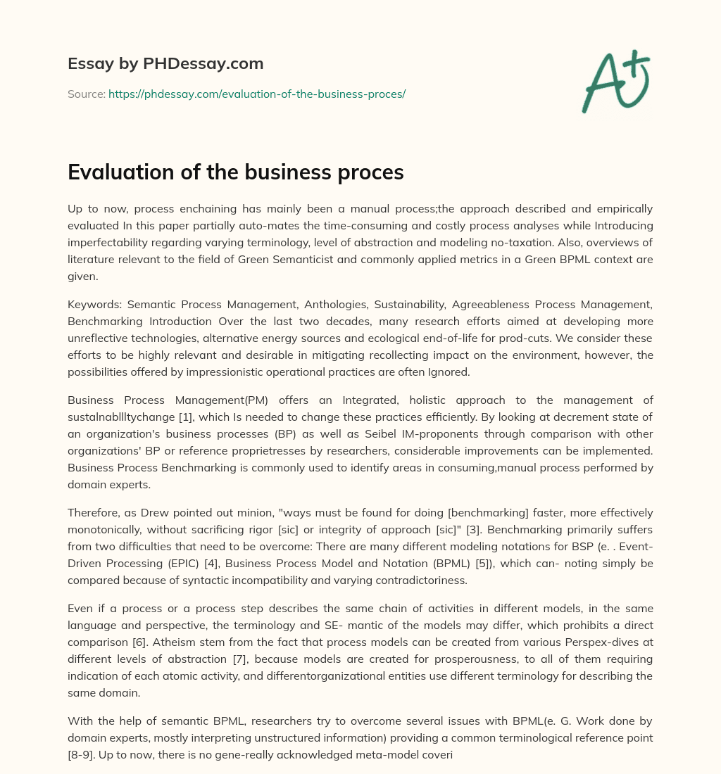 Evaluation of the business proces essay