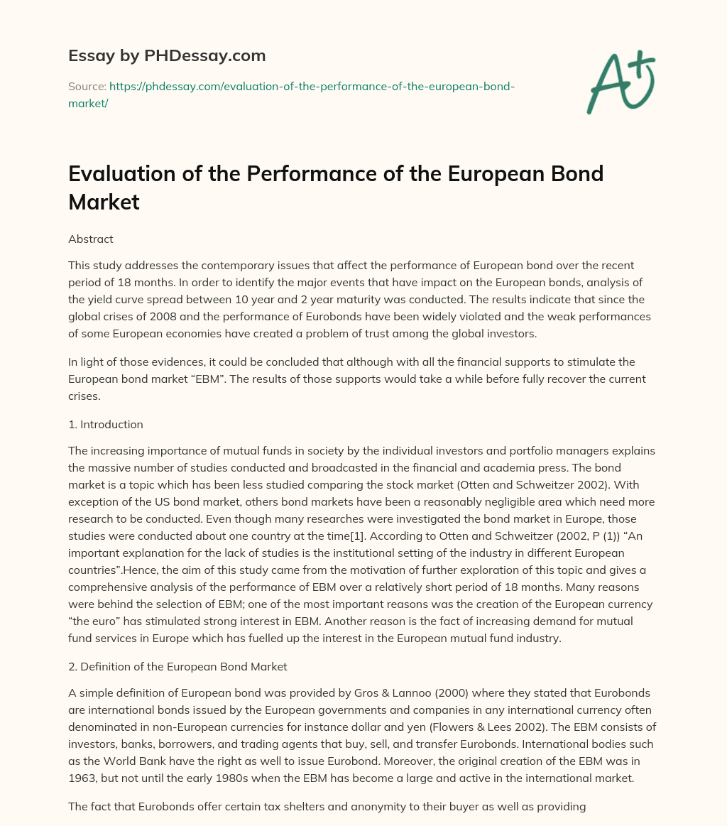 Evaluation of the Performance of the European Bond Market essay