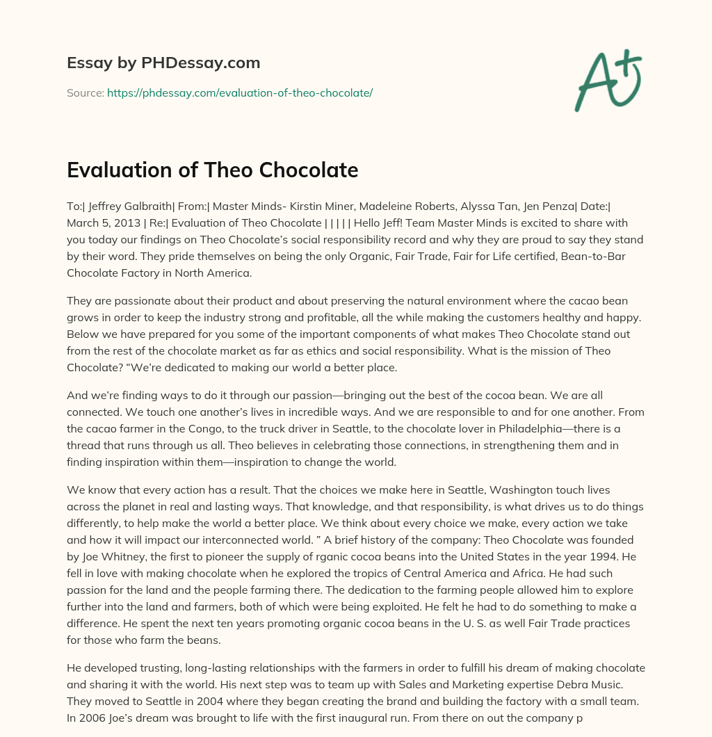 Evaluation of Theo Chocolate essay