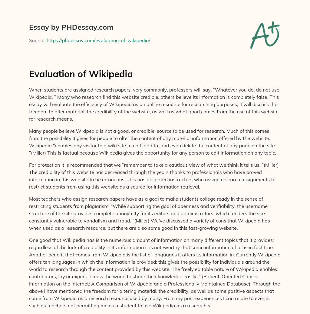 Evaluation of Wikipedia essay
