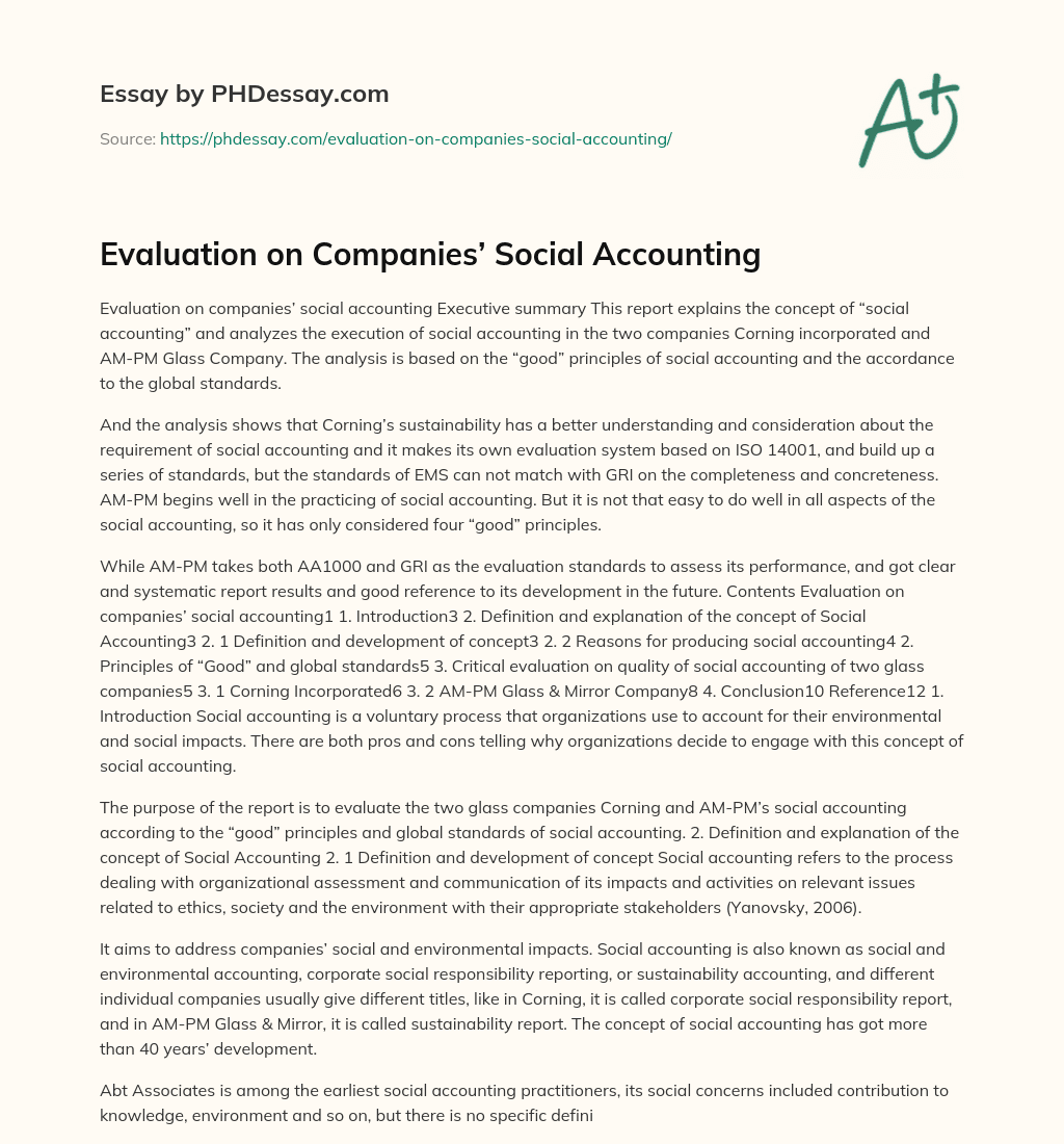 Evaluation on Companies’ Social Accounting essay