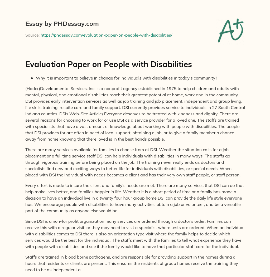 Evaluation Paper on People with Disabilities essay