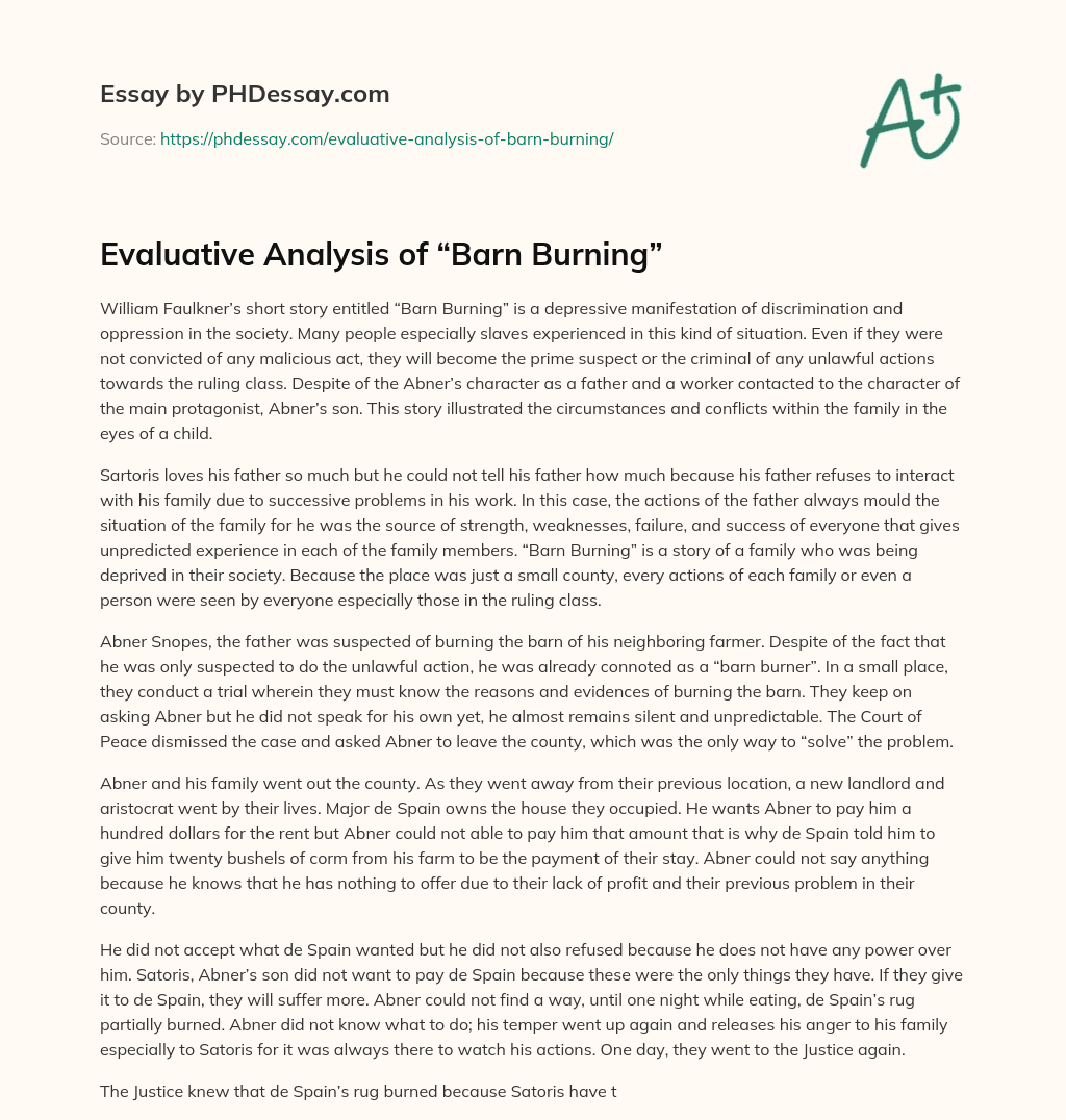 Evaluative Analysis of “Barn Burning” essay