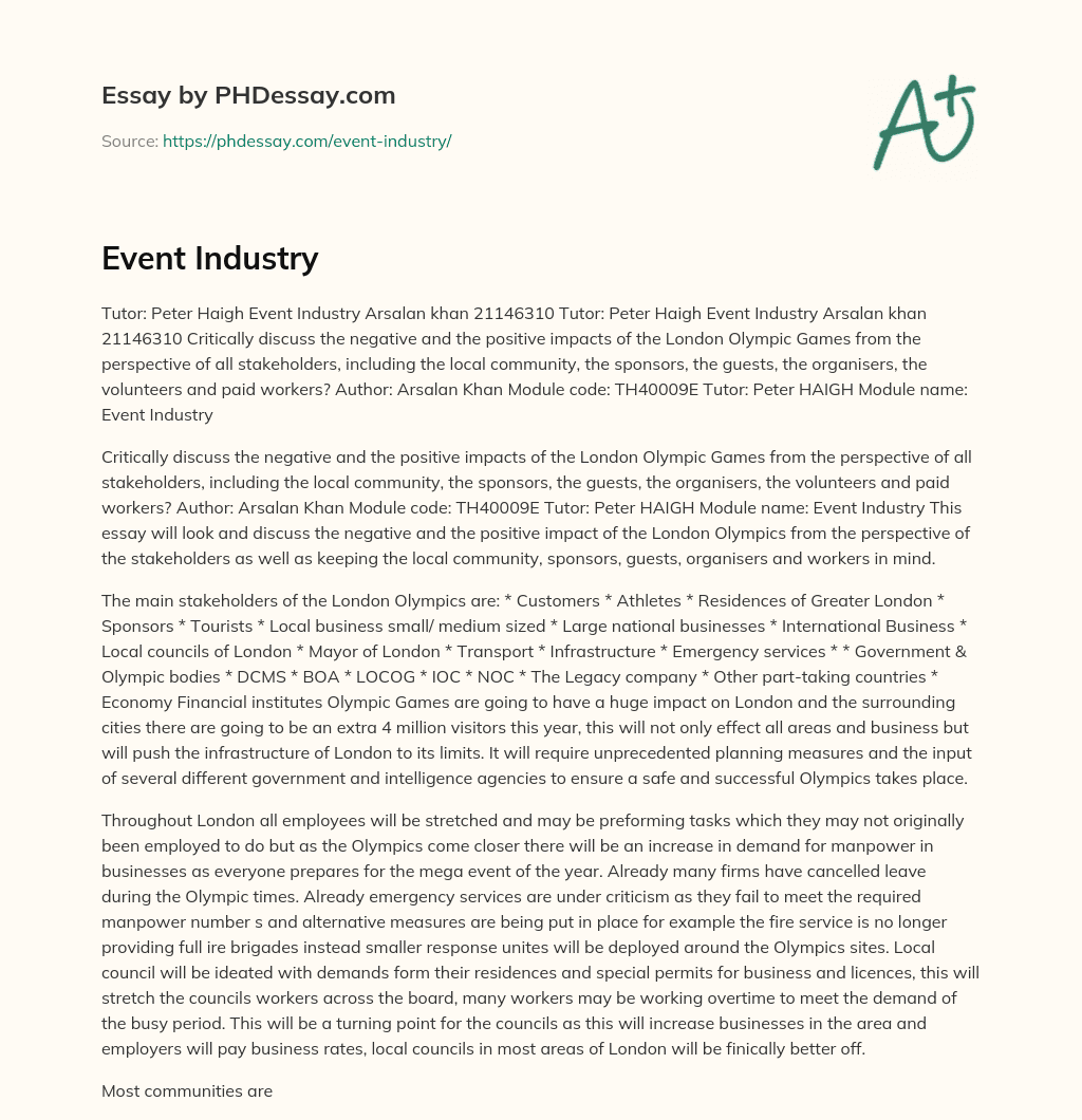 Event Industry essay