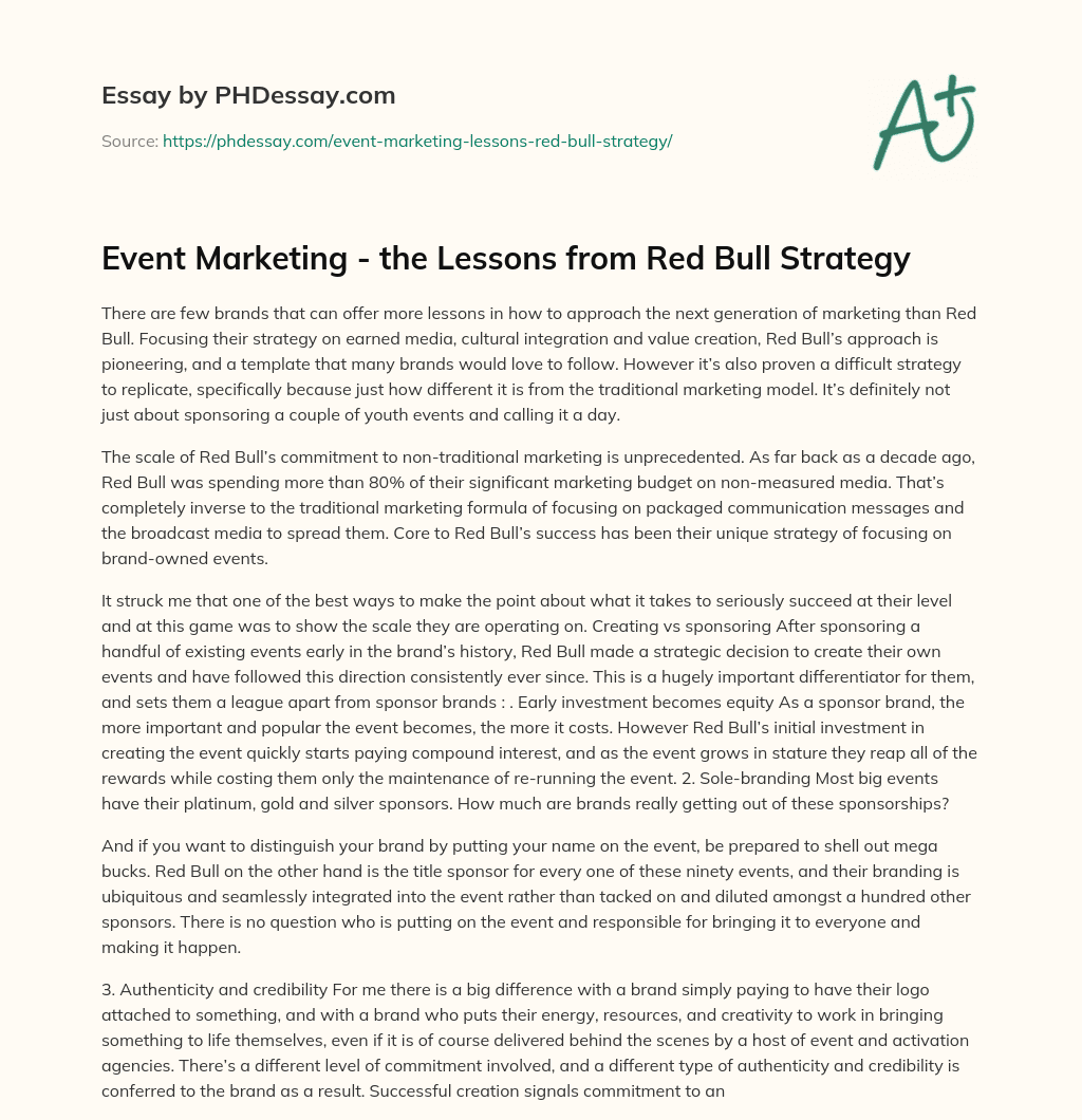 Event Marketing – the Lessons from Red Bull Strategy essay