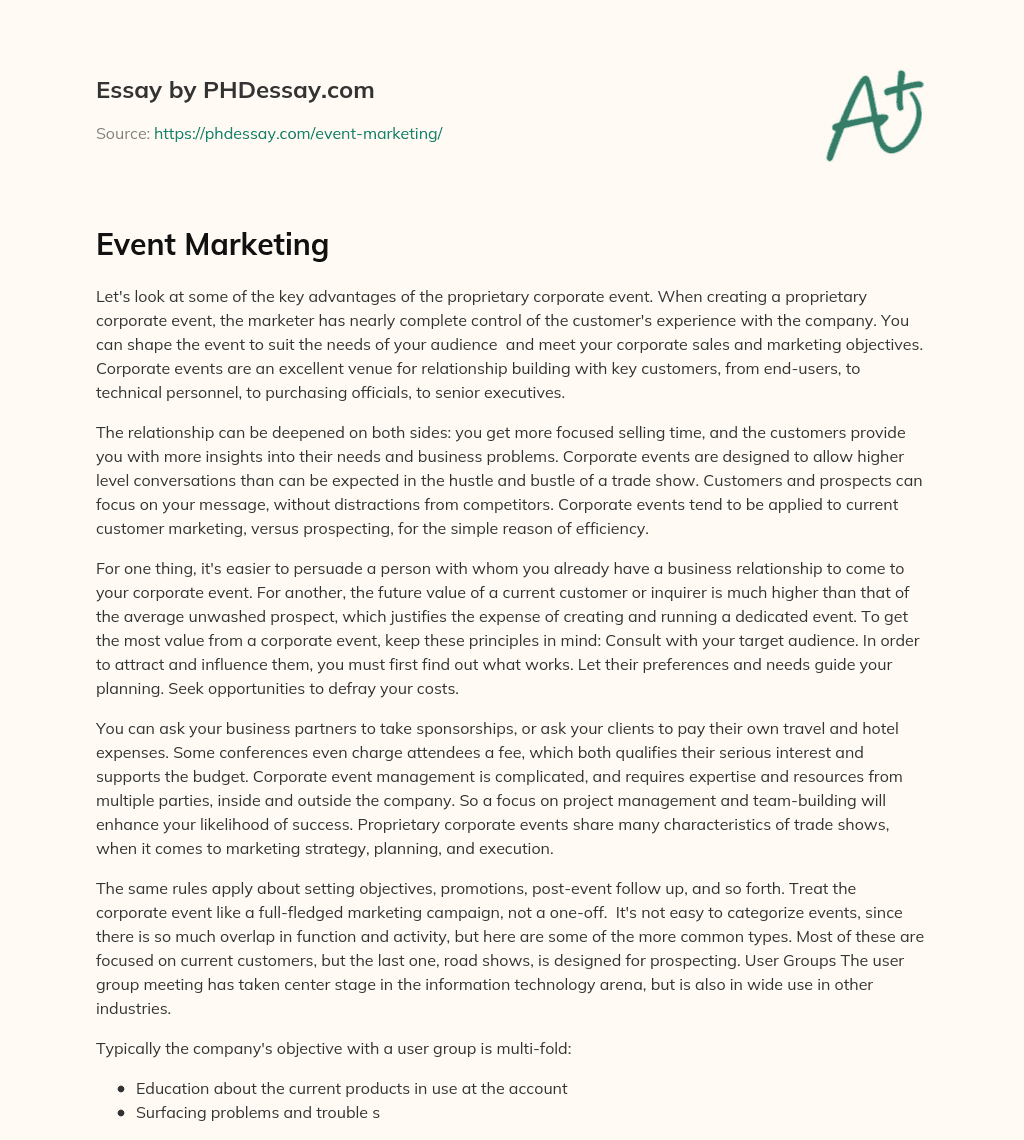 Event Marketing essay