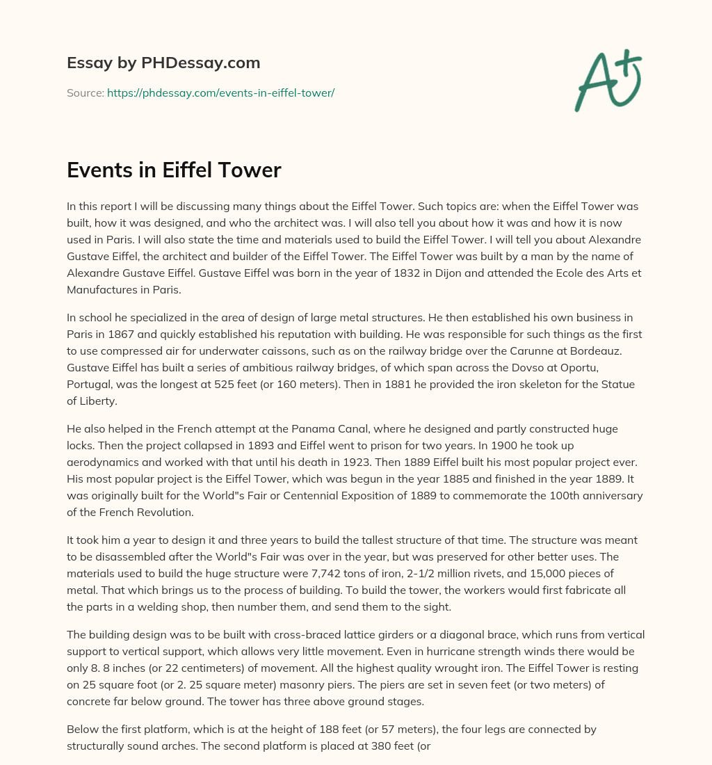 Events in Eiffel Tower essay