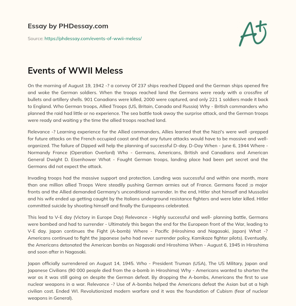 Events of WWII Meless essay