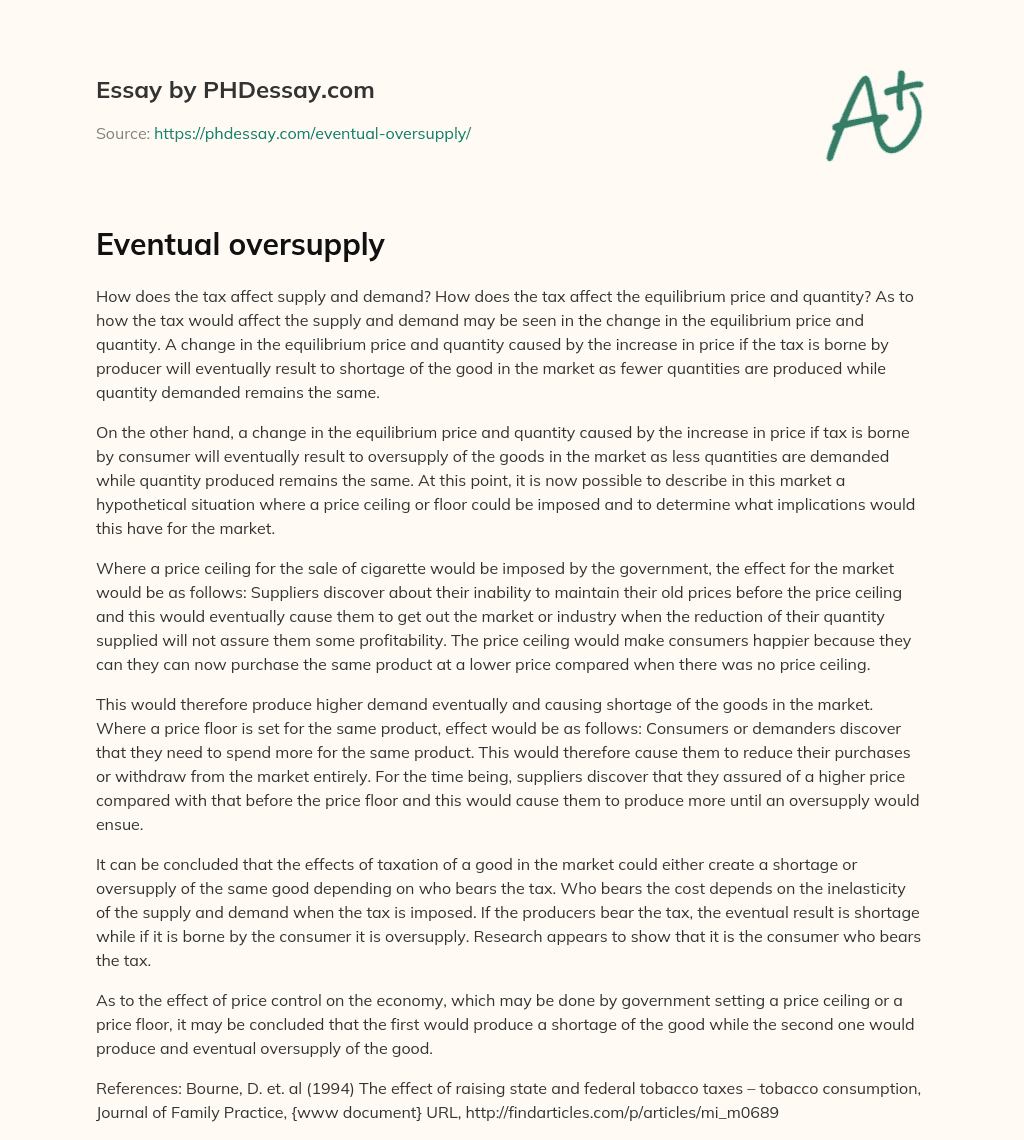 Eventual oversupply essay