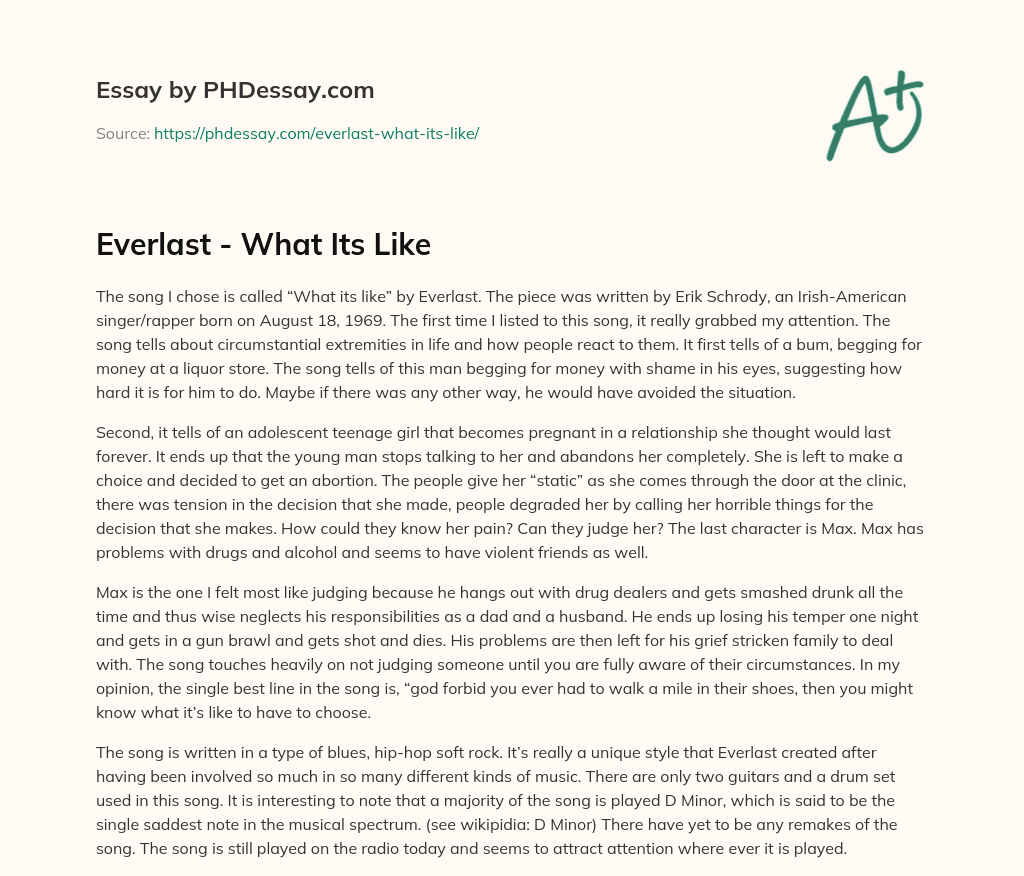 Everlast – What Its Like essay