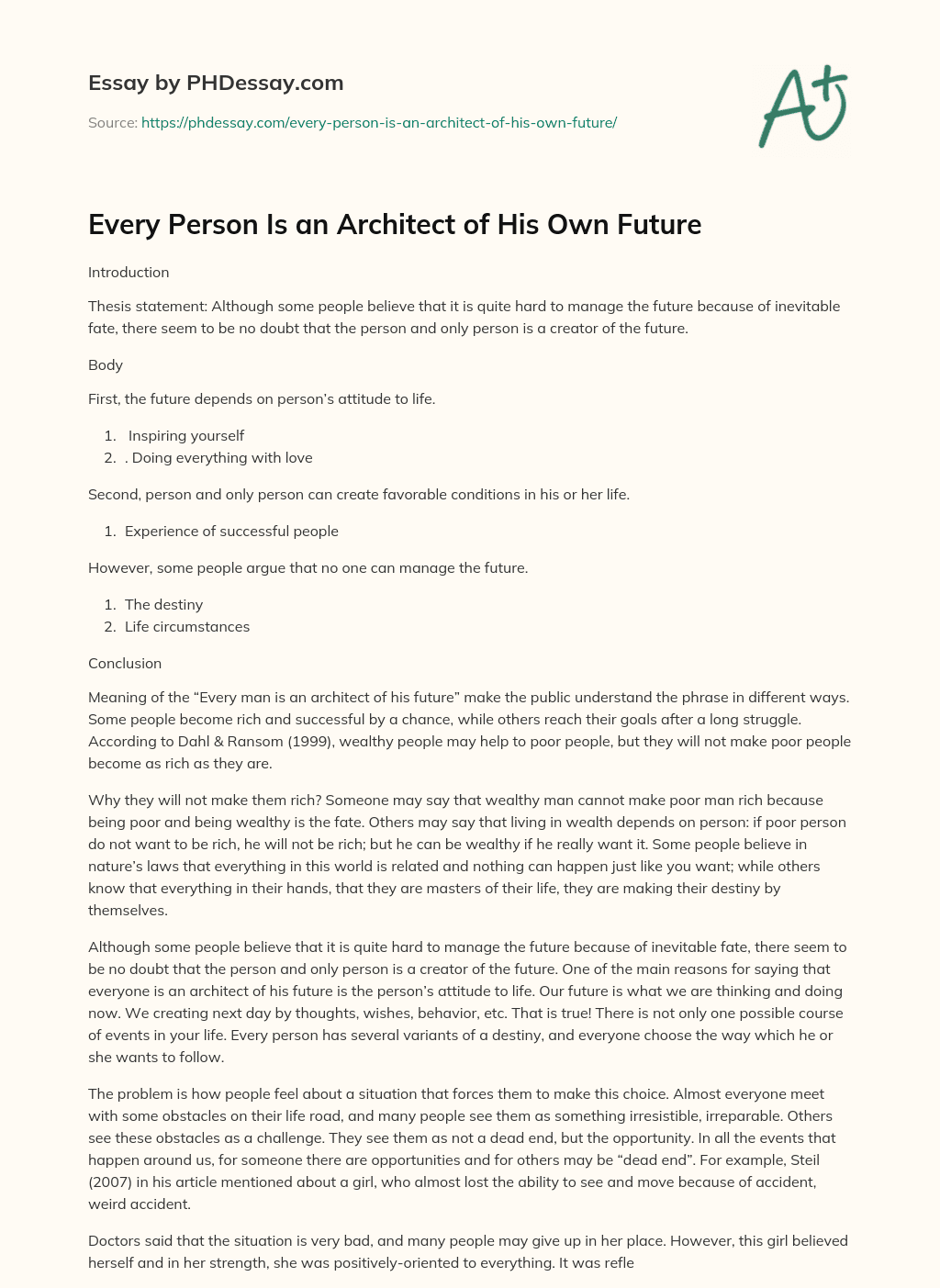 Every Person Is an Architect of His Own Future essay