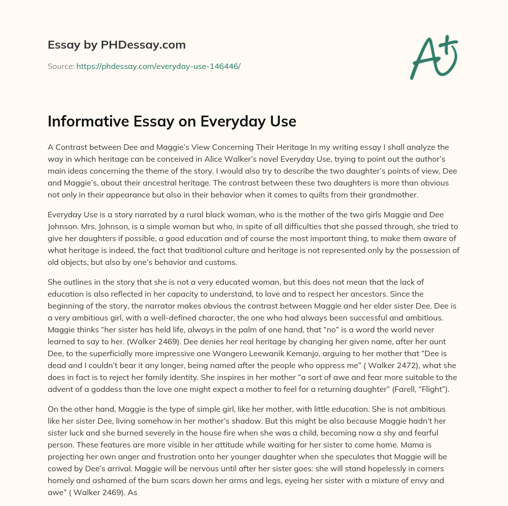 Informative Essay on Everyday Use essay