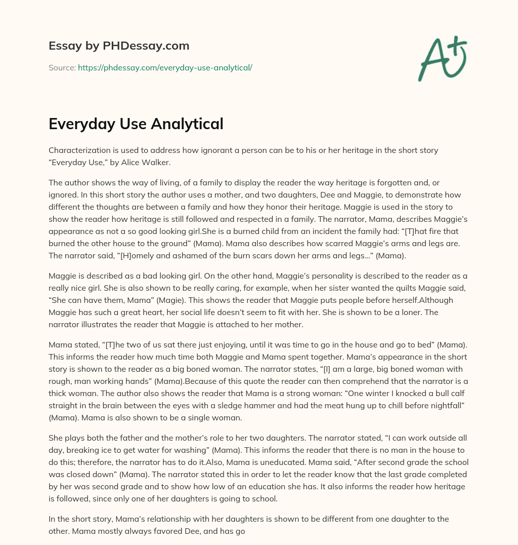 Everyday Use Analytical essay