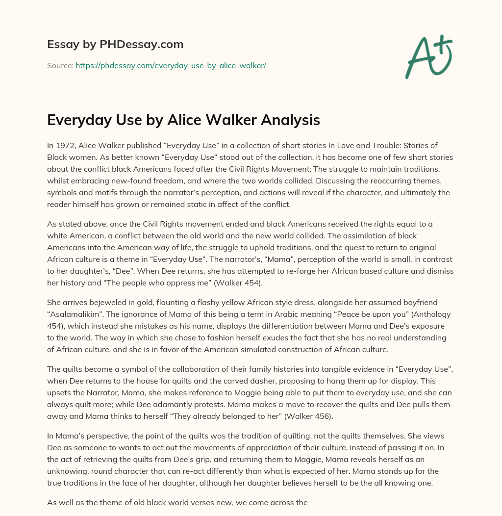Everyday Use by Alice Walker Analysis essay