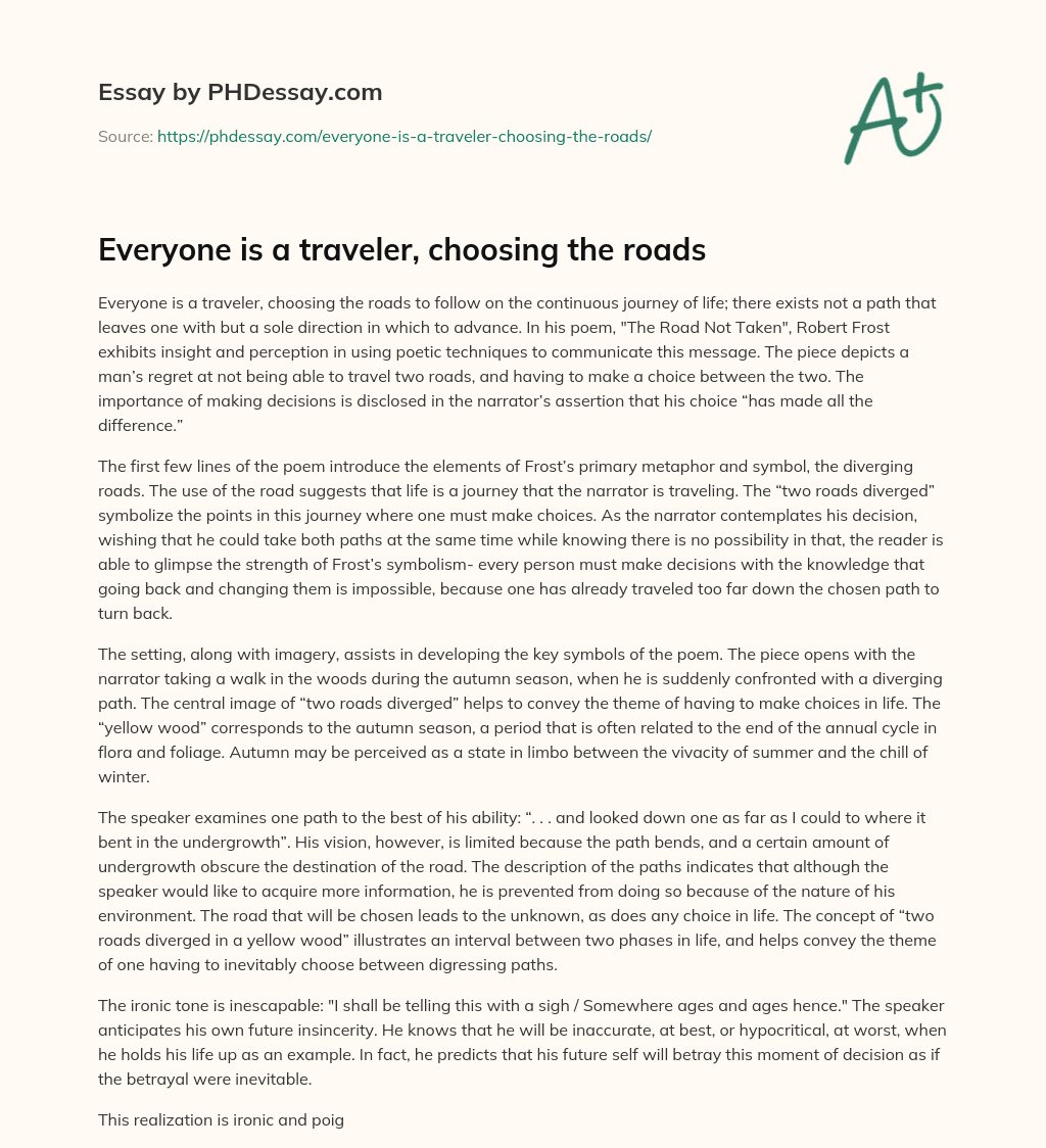 Everyone is a traveler, choosing the roads essay
