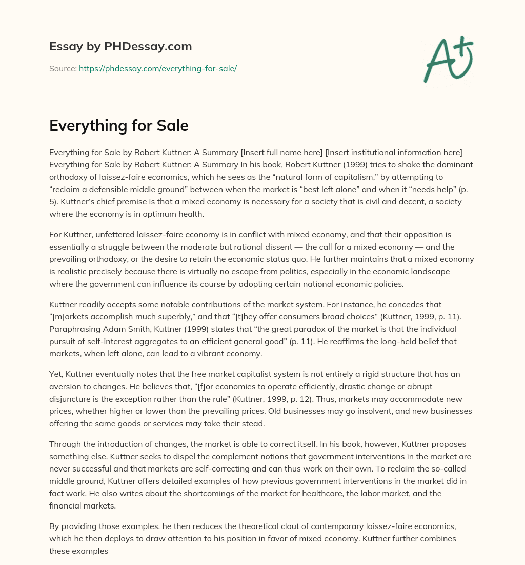 Everything for Sale essay