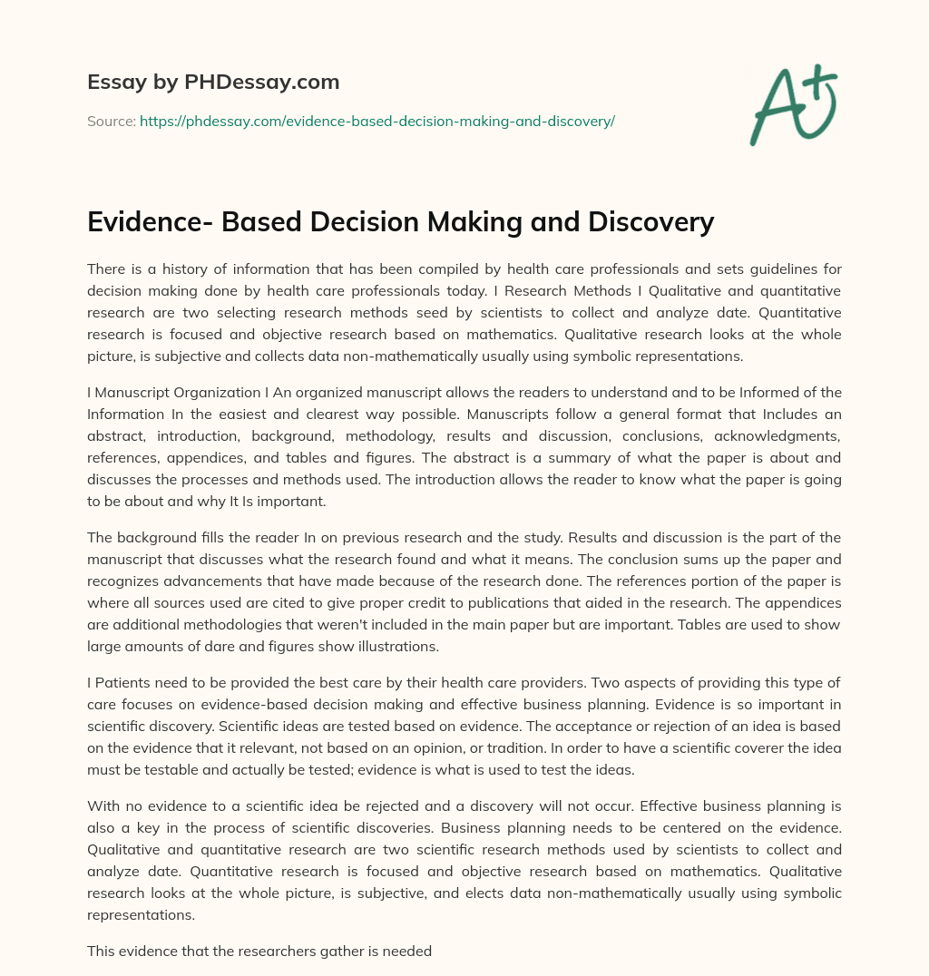 Evidence- Based Decision Making and Discovery essay