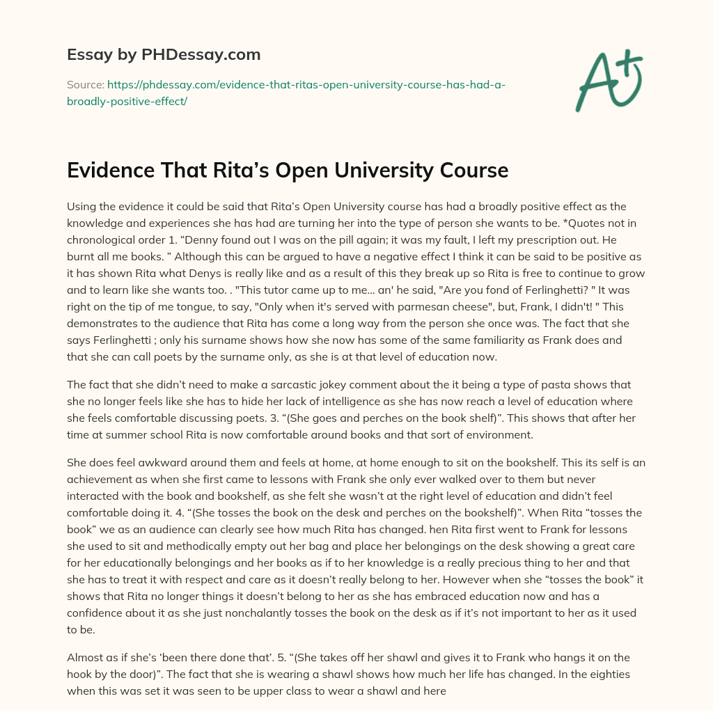 Evidence That Rita’s Open University Course essay