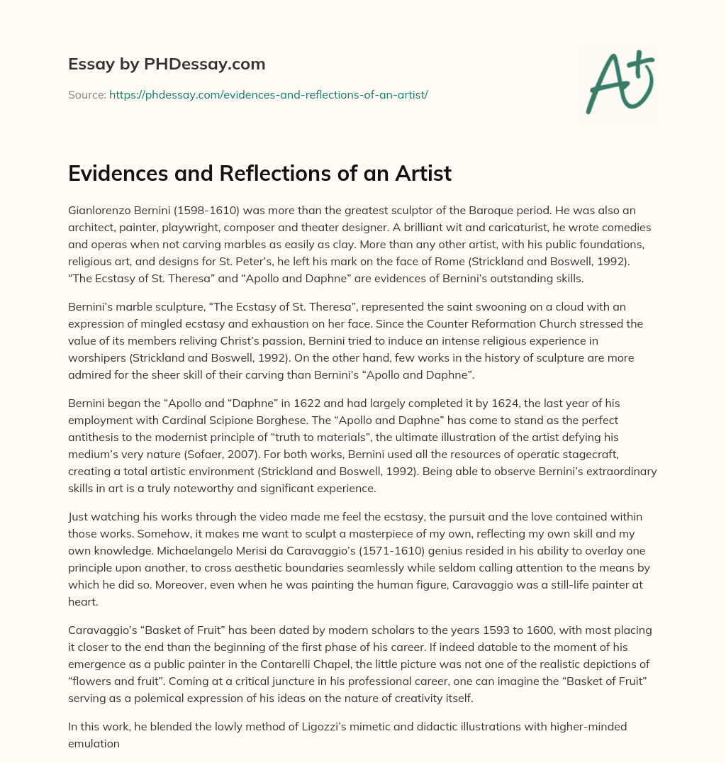 Evidences and Reflections of an Artist essay