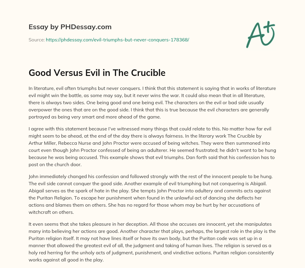 Good Versus Evil in The Crucible essay