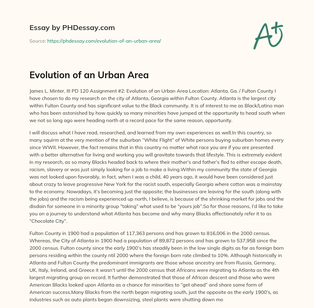 Evolution of an Urban Area essay