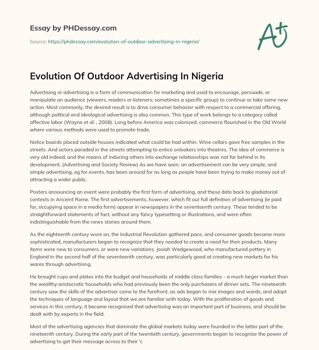 Evolution Of Outdoor Advertising In Nigeria essay
