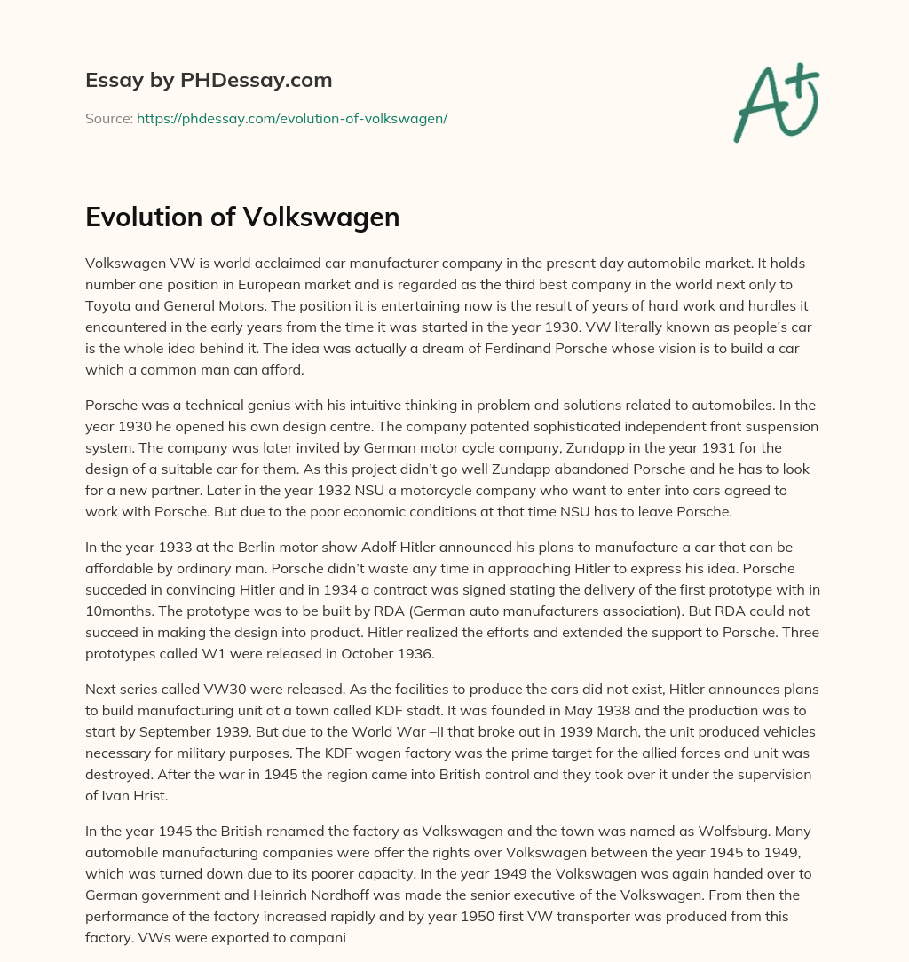 Evolution of Volkswagen essay