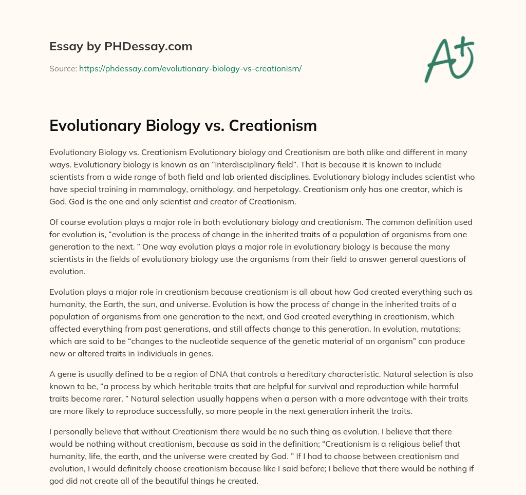 Evolutionary Biology vs. Creationism essay