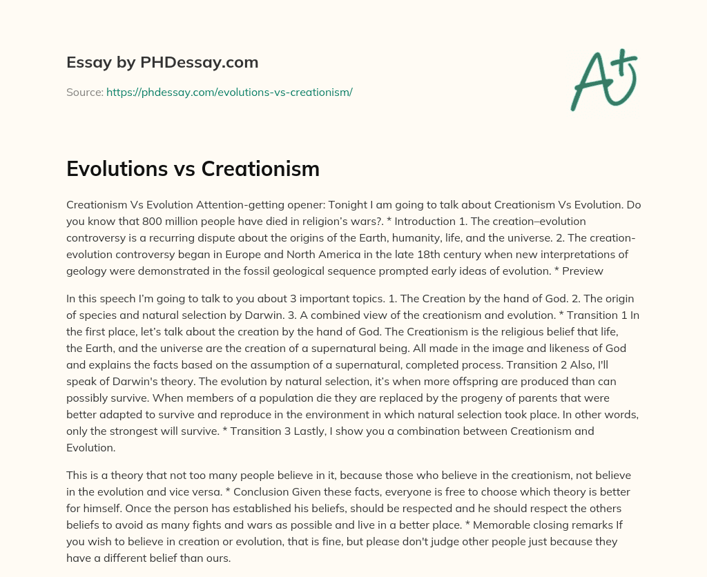 Evolutions vs Creationism essay