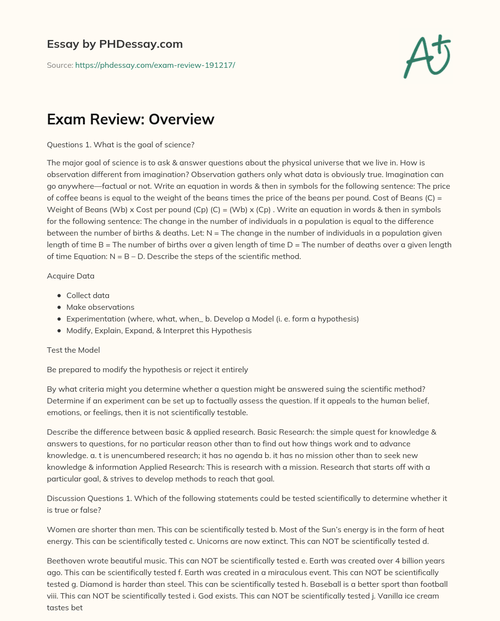 Exam Review: Overview essay