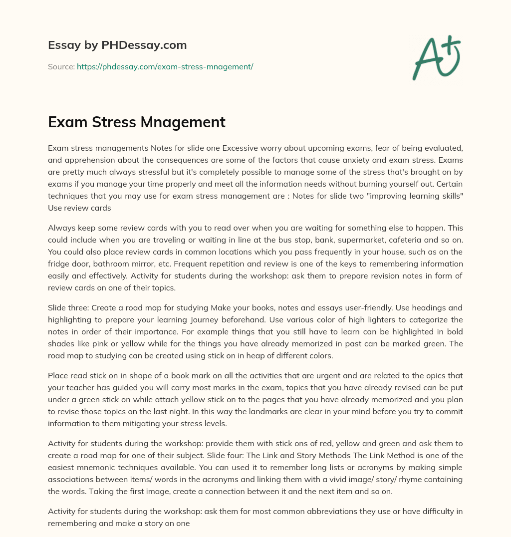 Exam Stress Mnagement essay