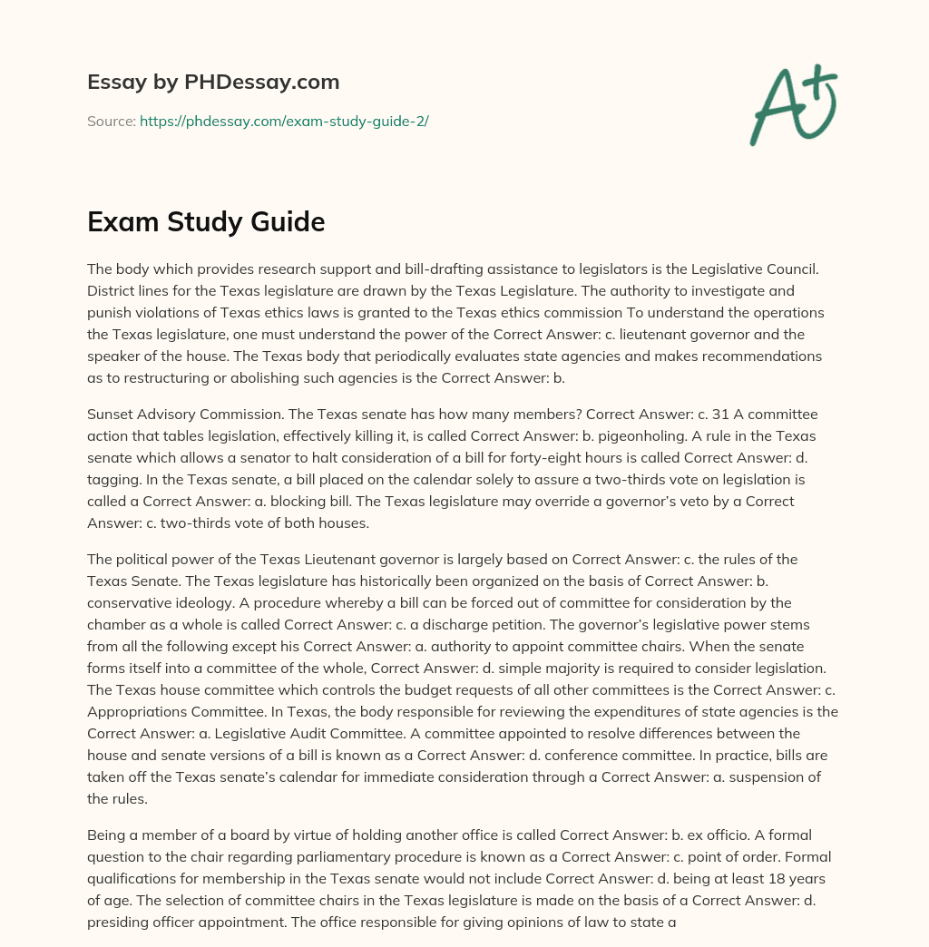 Exam Study Guide essay