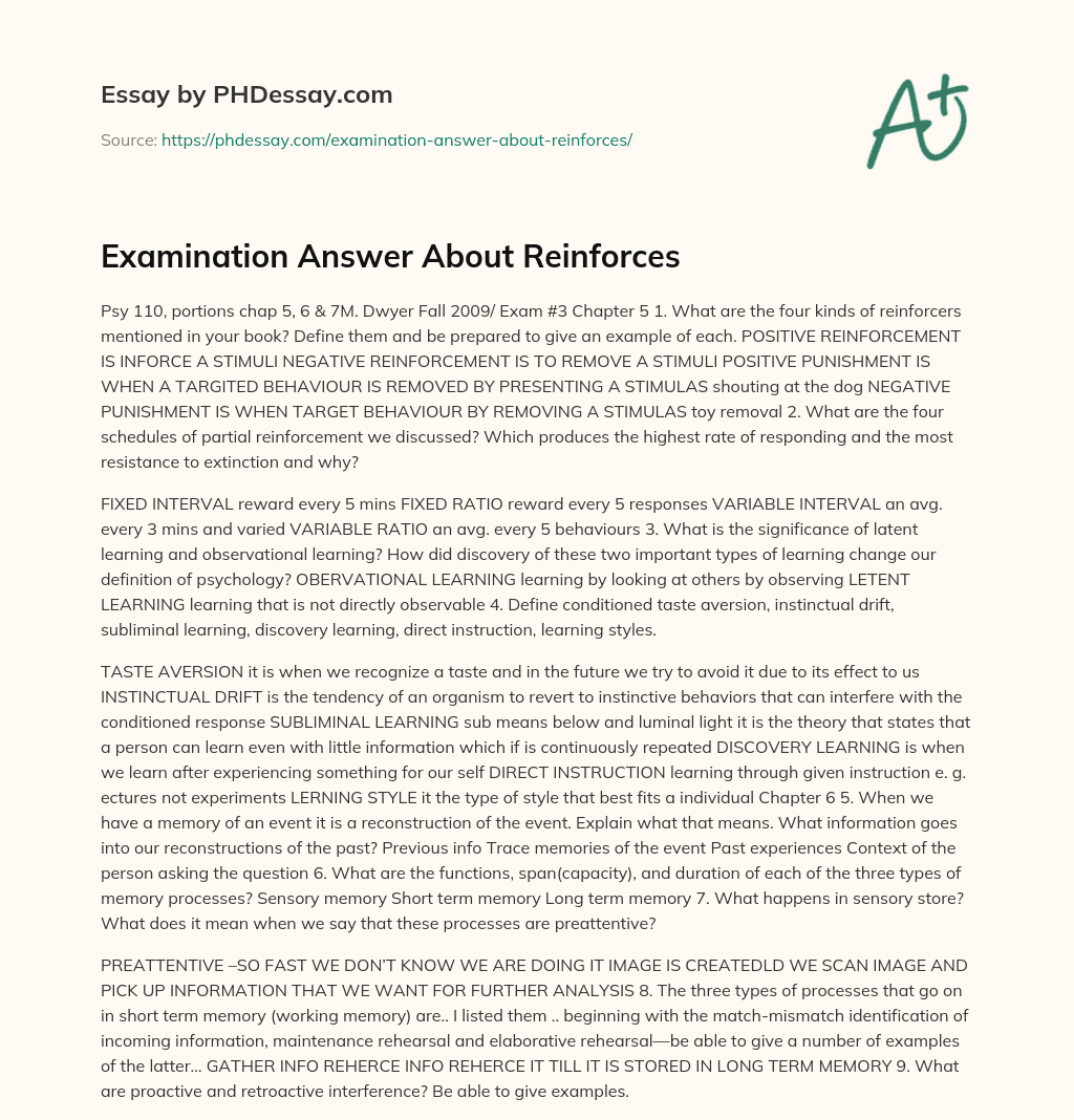 Examination Answer About Reinforces essay