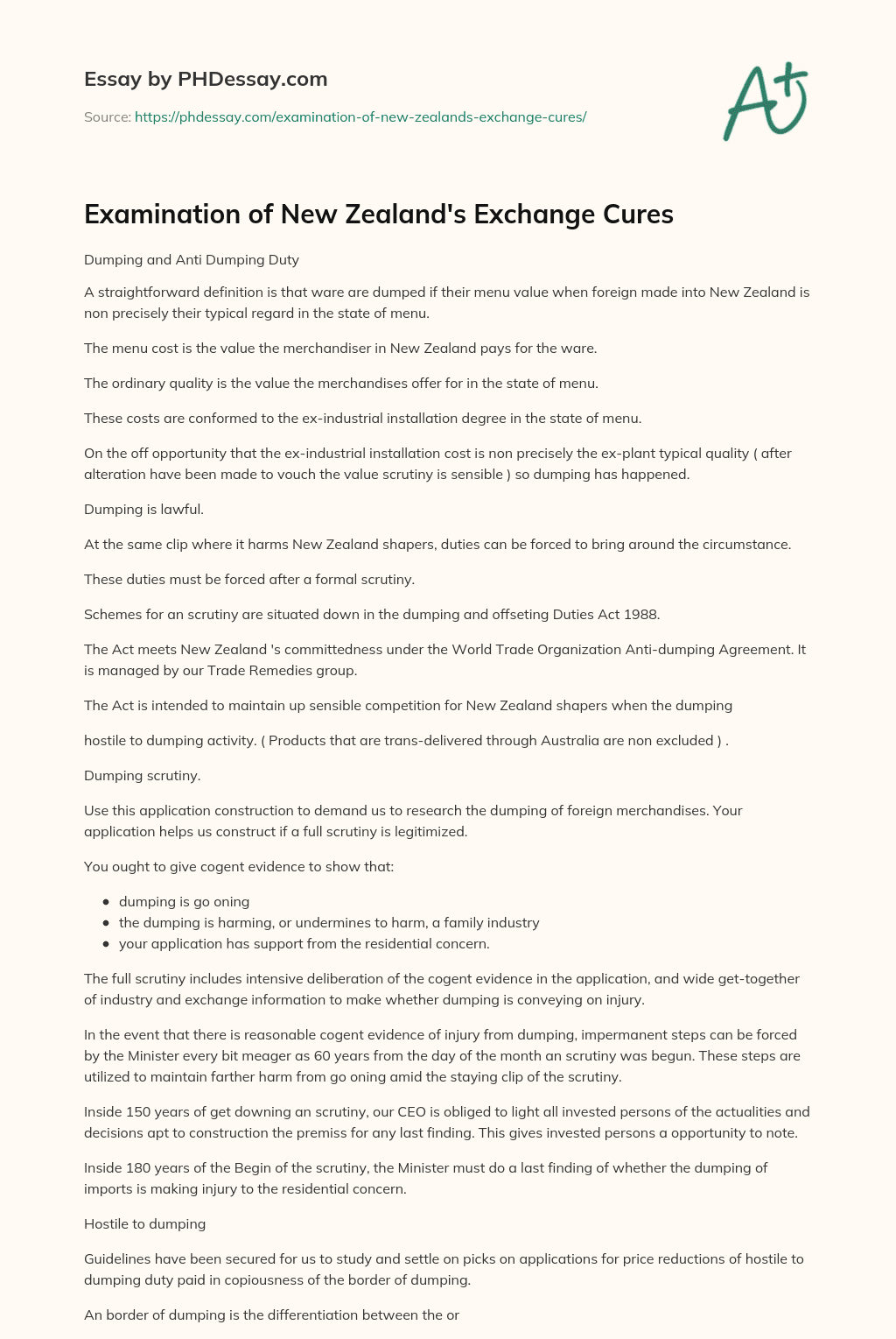 Examination of New Zealand’s Exchange Cures essay