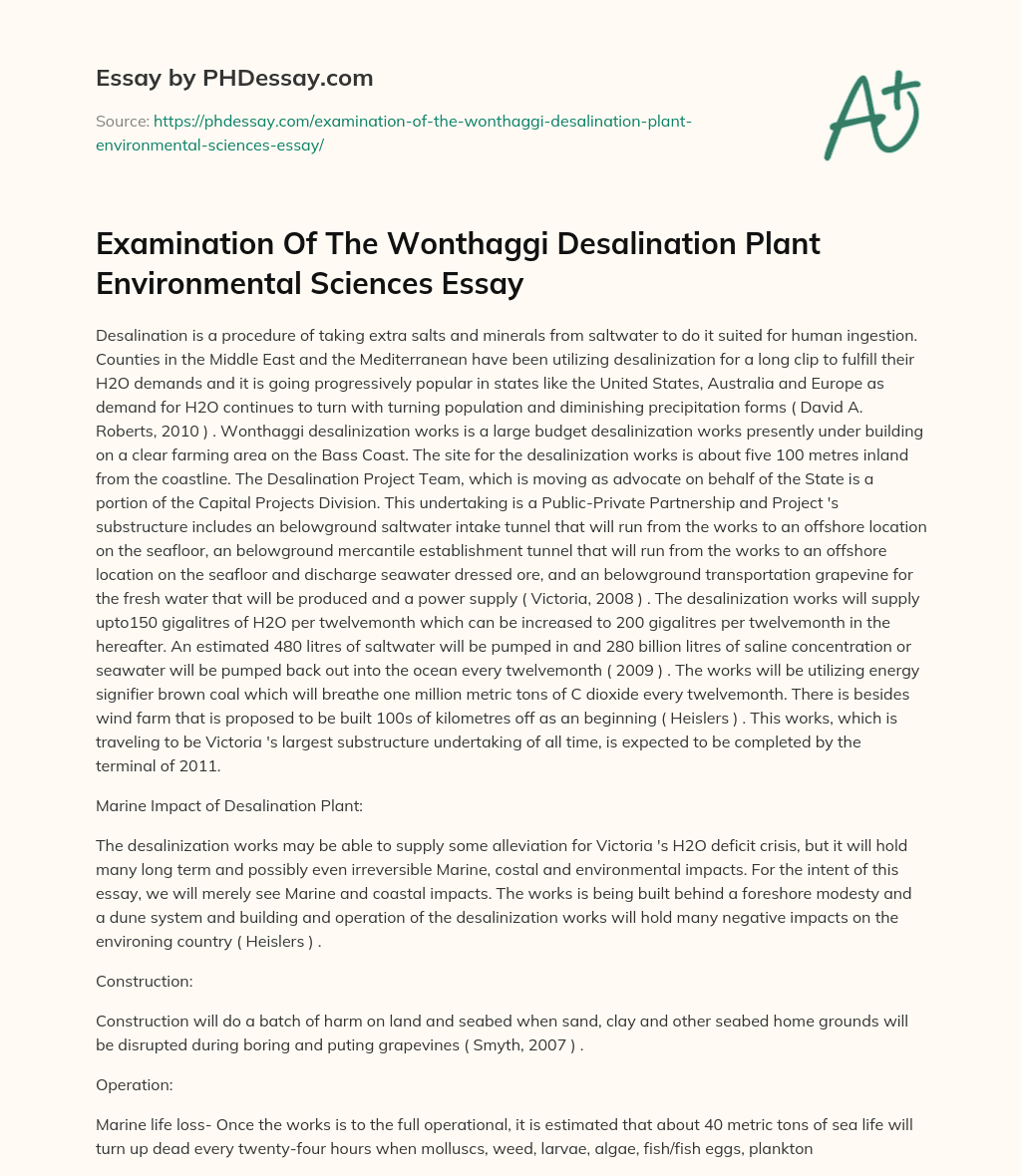 Examination Of The Wonthaggi Desalination Plant Environmental Sciences Essay essay