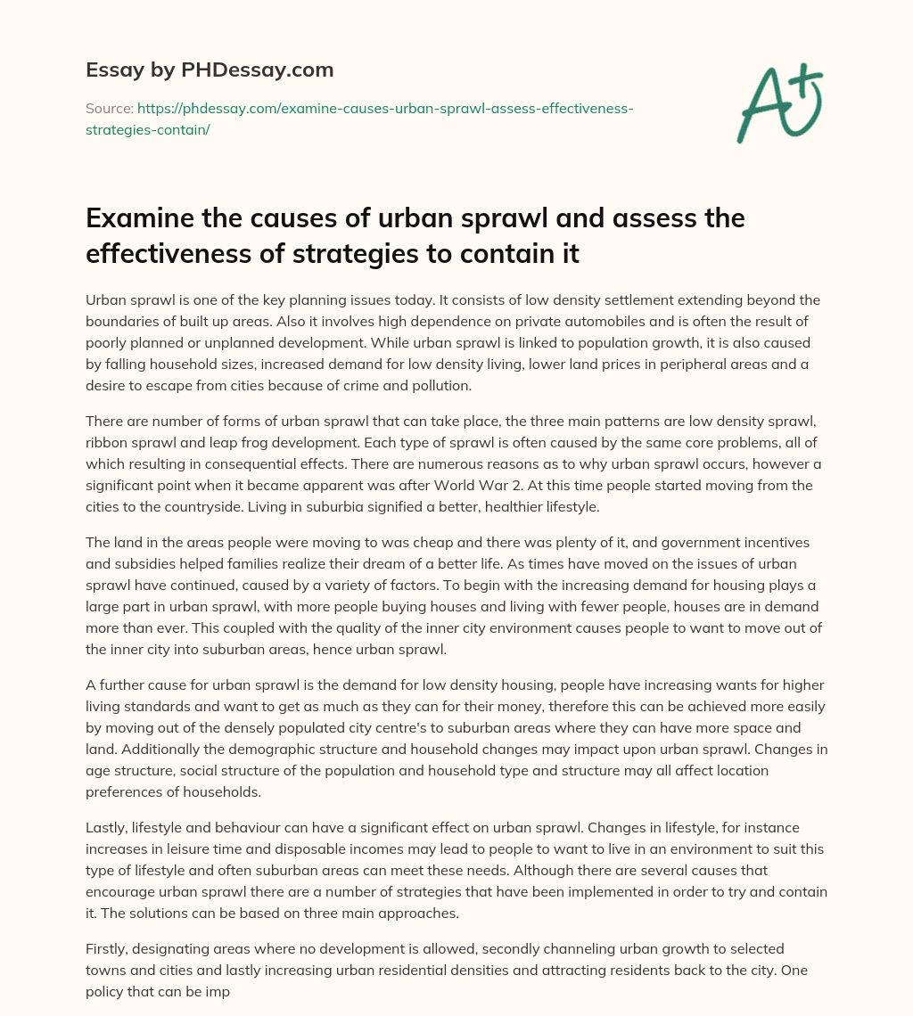 Understanding the Causes and Patterns of Urban Sprawl essay