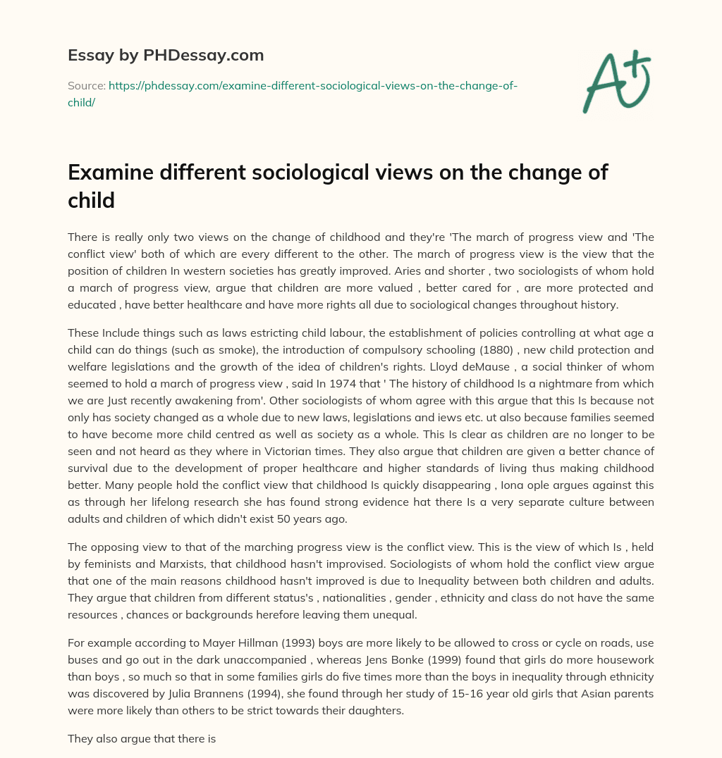 Two Views on Childhood: March of Progress vs. Conflict View essay