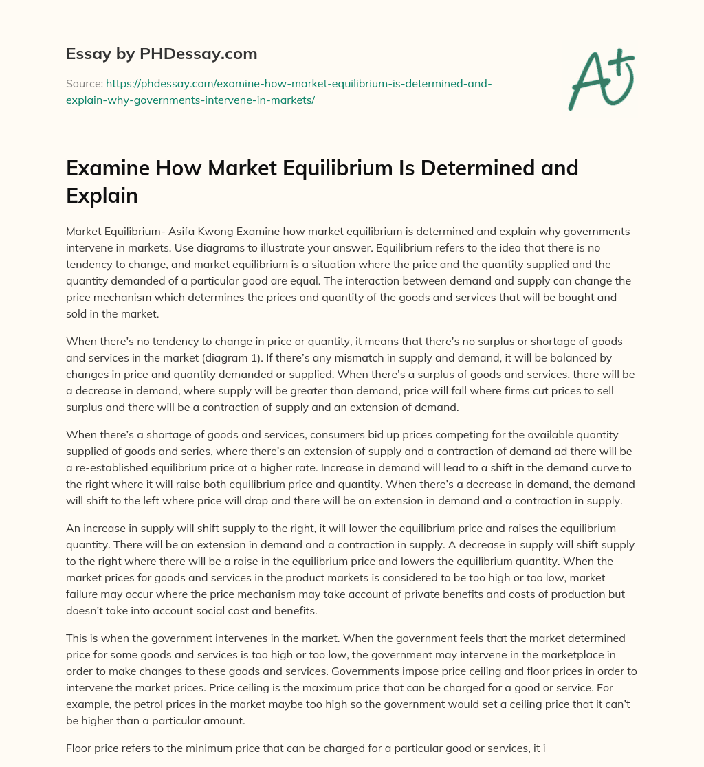Market Equilibrium and Government Intervention essay